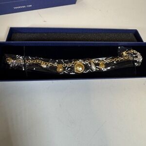 Swarovski Vintage Swan Charm Bracelet Gold Tone Pearl Crystal 5489217